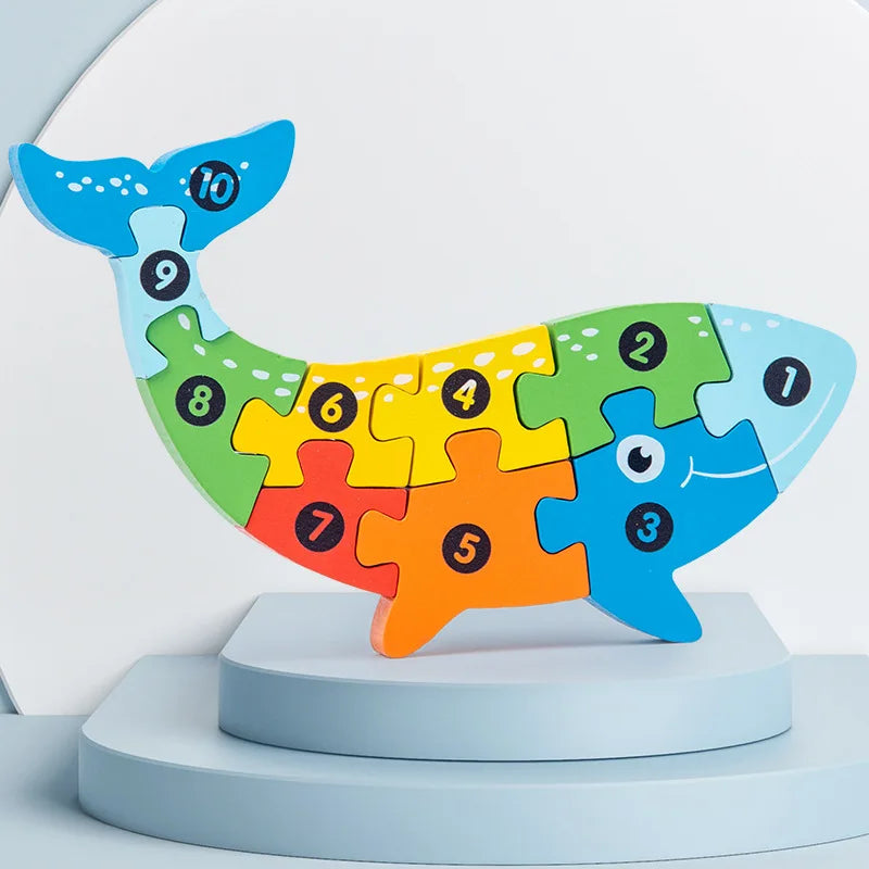 1PCS 3D Puzzle Wooden Dinosaur Animal Jigsaw Puzzle Early Education Color Sorting Learning Educational Toys  For Toddlers Gift