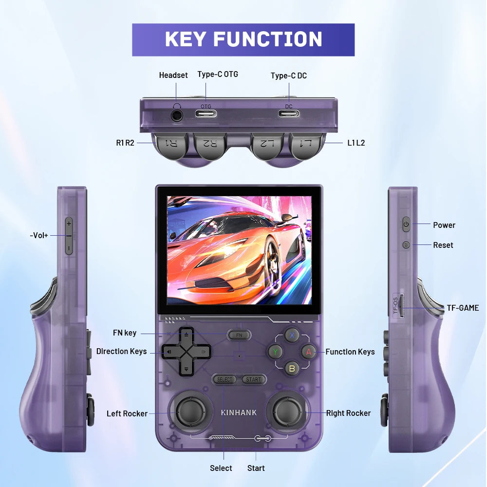 KINHANK K36 Retro Handheld Video Game Console 500nit 3.5 Inch IPS Screen 16000 Games Emulator for PS1/PSP/DC/N64/SS