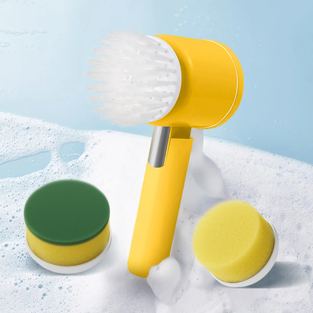 4-in-1 Multifunctional Electric Brush for Cleaning Sinks, Windows, Etc.-USB Charging, Rotating Sponge and Wire Brush