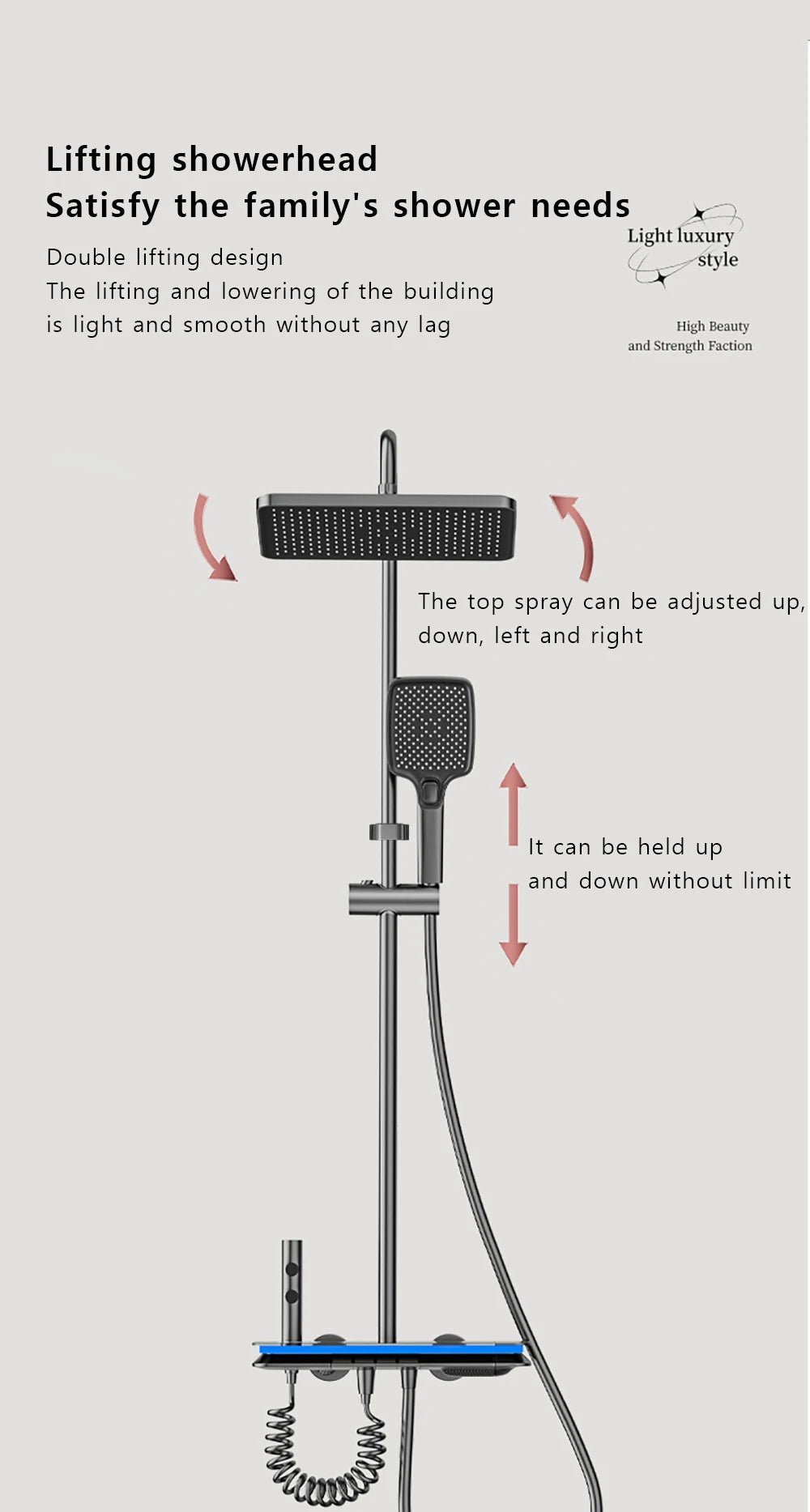 Bathroom Smart Shower System Set Temperature Digital Display LED Bathtub Rainfall Mixer Brass Shower Faucet Full Set with Lights