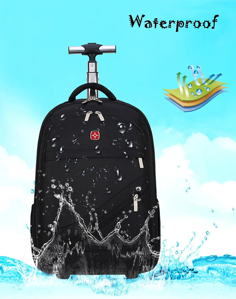 Men Trolley Backpack Shoulders Travel Bag with Wheels 24 Inch Students Rolling Luggage Business Trolley Large Capacity Suitcases