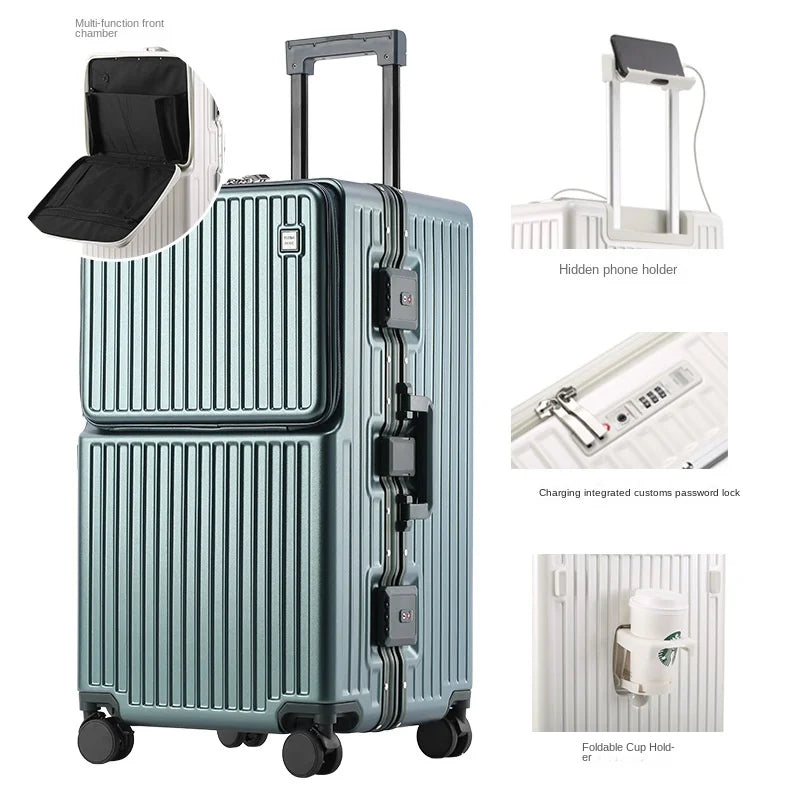 26/28/32 Inch Large Capacity Travel Suitcase Rolling Luggage Aluminum frame Suitcase Trolley Case with Cup Holder Travel Case