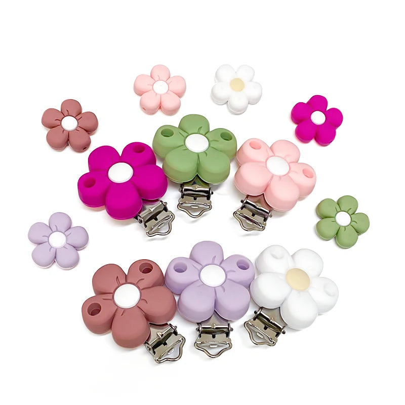 1/3/10pcs Silicone Flower Pacifier Clips Food Grade Teethers For Baby DIY Baby Soother Nursing Pacifier Chain Accessories