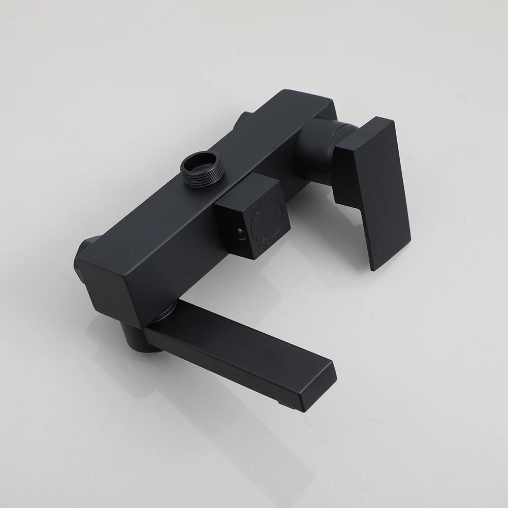 KEMAIDI Rainfall Bathroom Shower Faucet Set With Rack Shelf Bathtub Mixer Tap Black Wall Mounted Brass Bath Cabin System