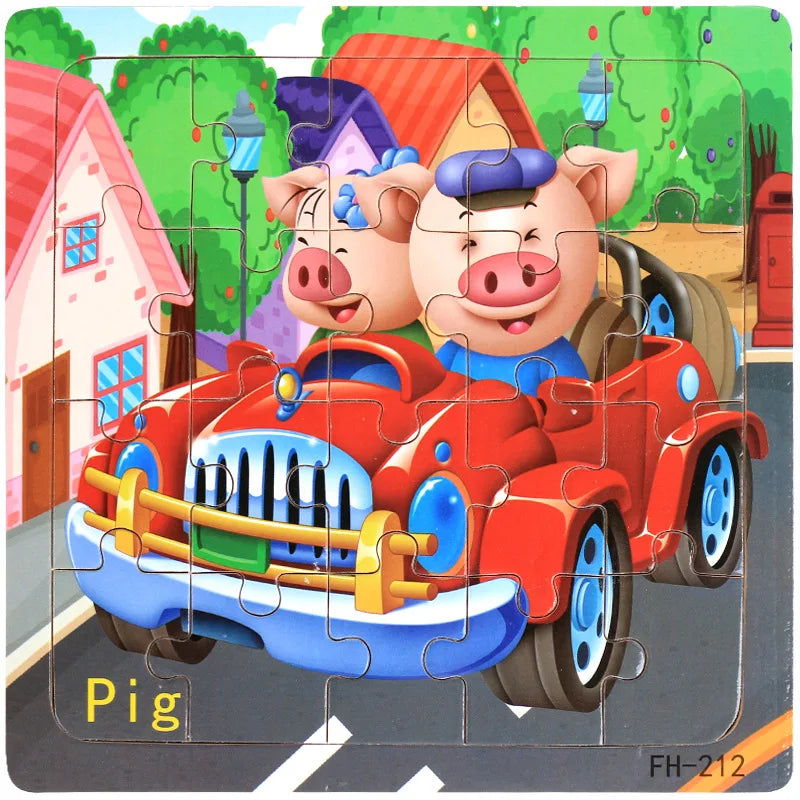 20piece Wooden Puzzle Cartoon Animals Car Letter Number Pattern Jigsaw Puzzles Game Kids Educational Learning Toys for Children