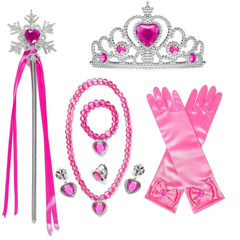 Princess Girls Anna Elsa Accessory Costume Photography Props Gloves Tiara Angle Fairy Wand Jewelry Set Fancy Dress Role Play