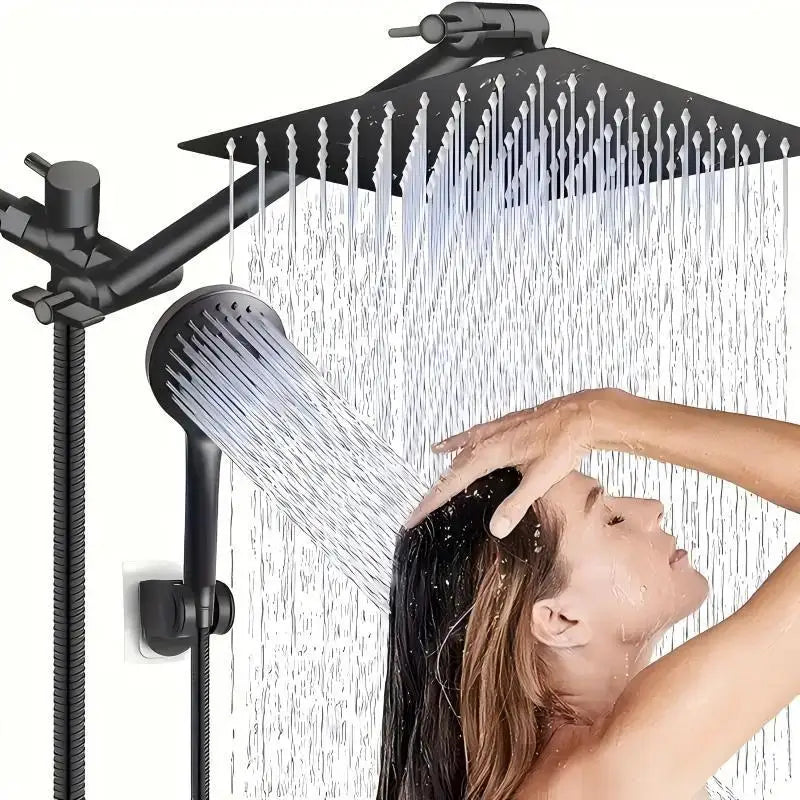 8/10/12-inch stainless steel 5-mode overhead showerhead with extension arm and multi-function wall-mounted hand shower set