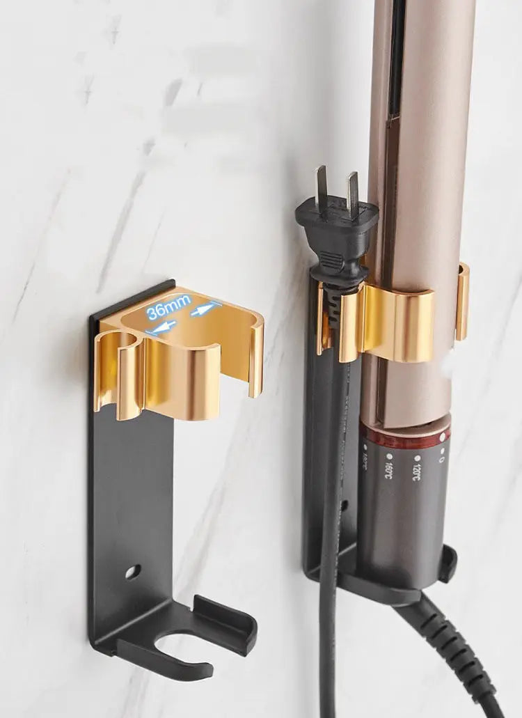 Bathroom Hair Tool Holder Space Aluminum Straightener Holder Rack No Punching Hair Curler Holder Build In Cable Management Slot