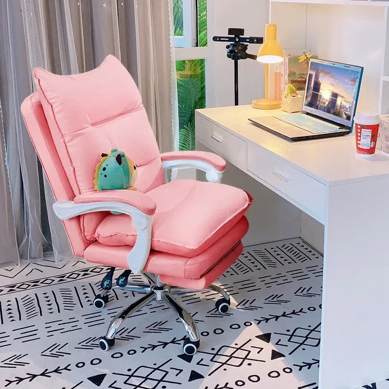 NEW PU Leather Office Chair Pink Gaming Chair Computer Swivel Gamer Live Ergonomic Chair Home Bedroom Sofa Armchairs Furniture