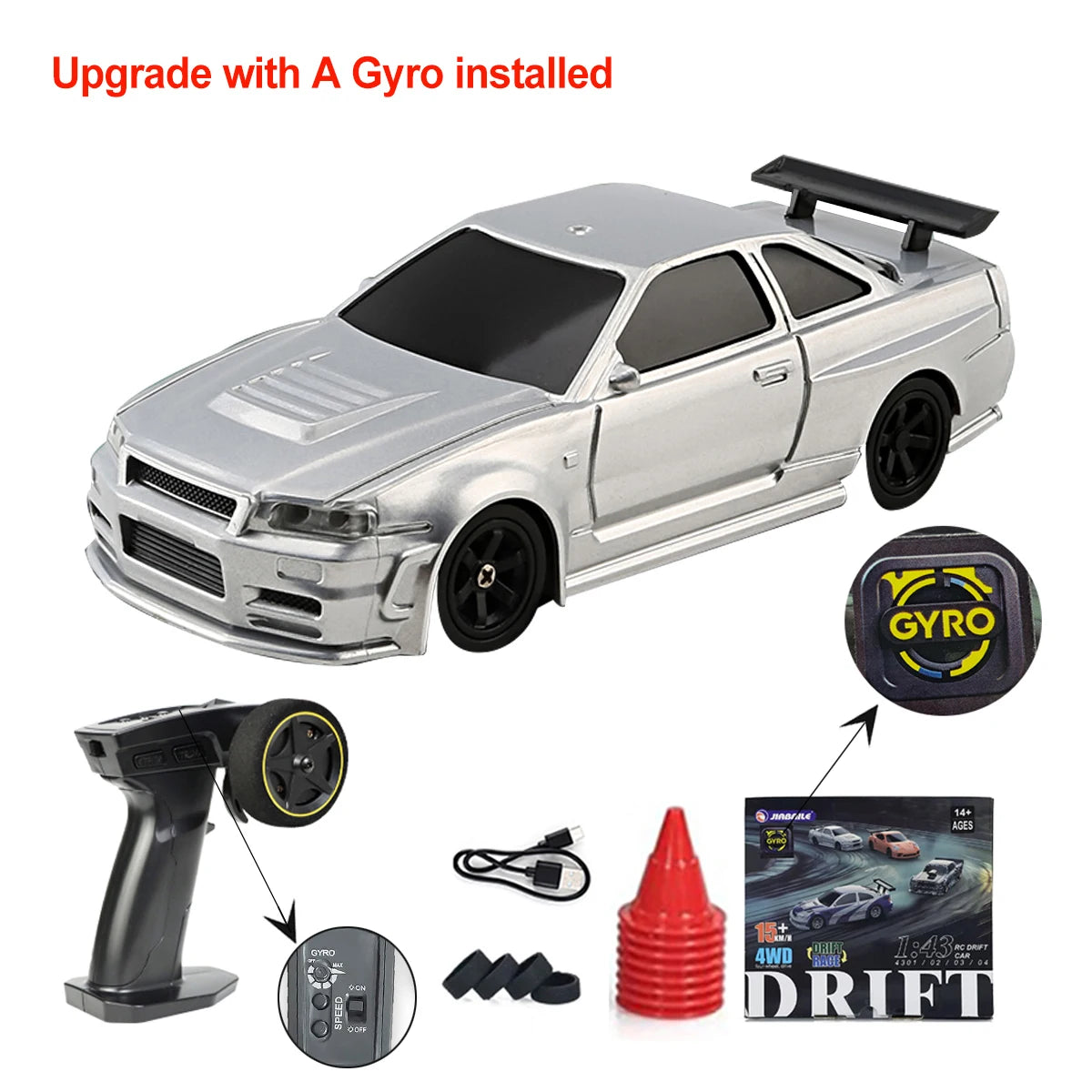 Upgraded Gyro 1/43 RC Drifting Car Racing RTR 4WD High Speed Radio Control Model 2.4G Drift Race Vehicle Mini Gifts