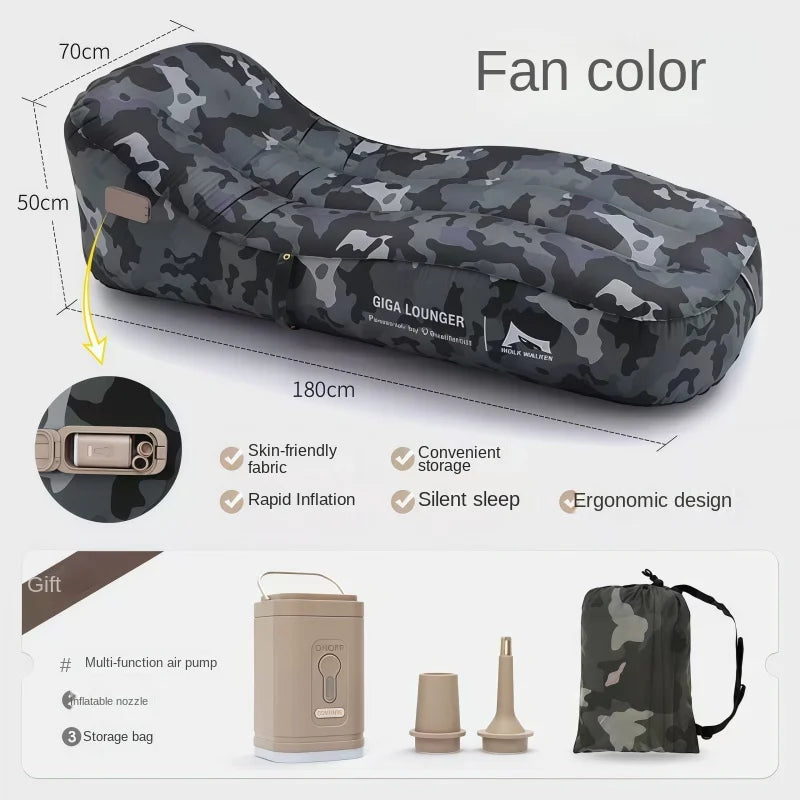 One Click Automatic Inflatable Chair, Outdoor Portable Camping Inflatable Sofa  USB Charging  Family Travel Lazy Air Cushion Bed