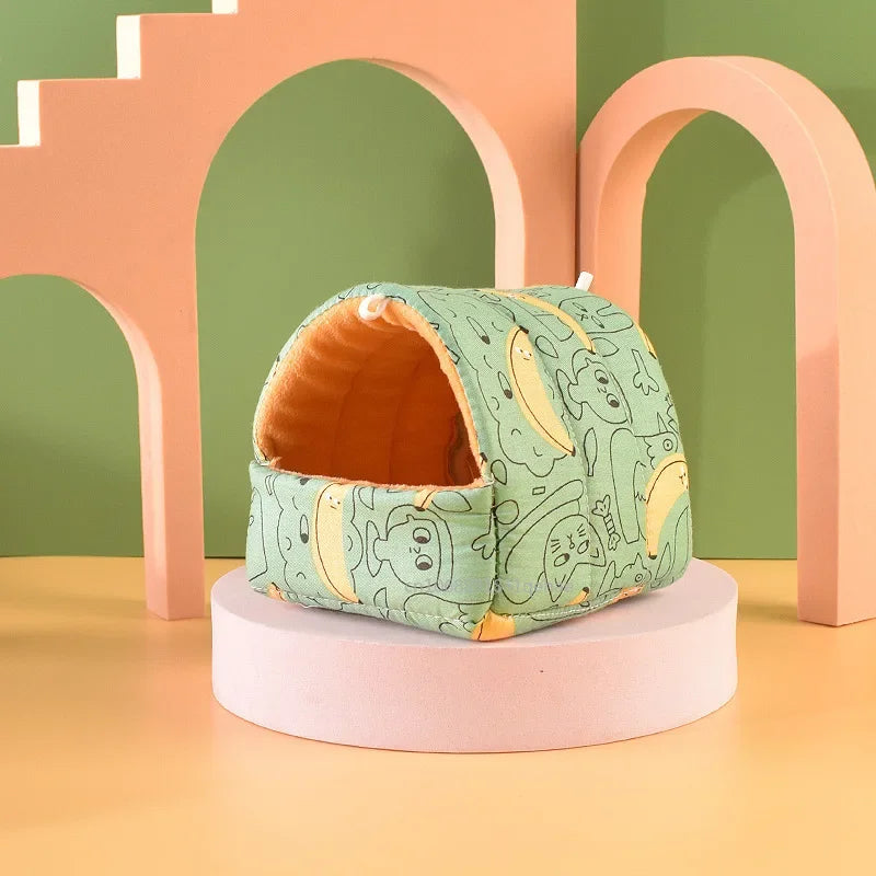 Cute Cartoon Rabbit Squirrel Mini Cage Guinea Pig Nest Small Animal Mice Rat Pet Sleeping Bed Hamster House Winter Warm Soft Mat