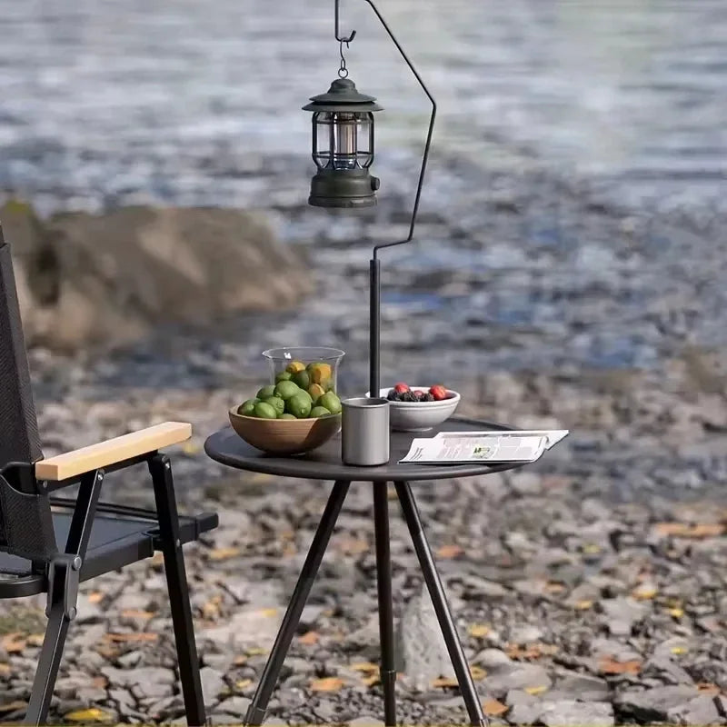 Tea Table Round Table with Lamp Outdoor Portable Stand Camping Elevated Leisure Foldable Picnic Garden Mini Coffee Dining Tables
