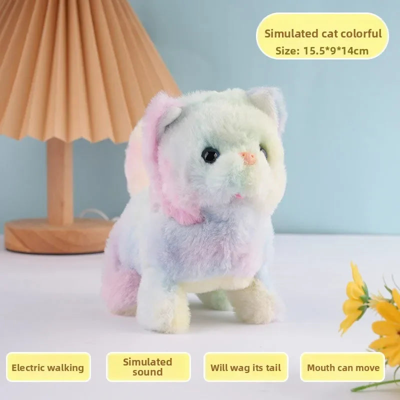 Electric Plush Cat Toy Walking Barking Moving Machine Simulation Plush Pet Toy for Cats Interactive Play and Entertainment