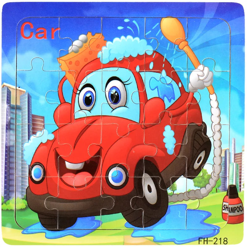 20piece Wooden Puzzle Cartoon Animals Car Letter Number Pattern Jigsaw Puzzles Game Kids Educational Learning Toys for Children