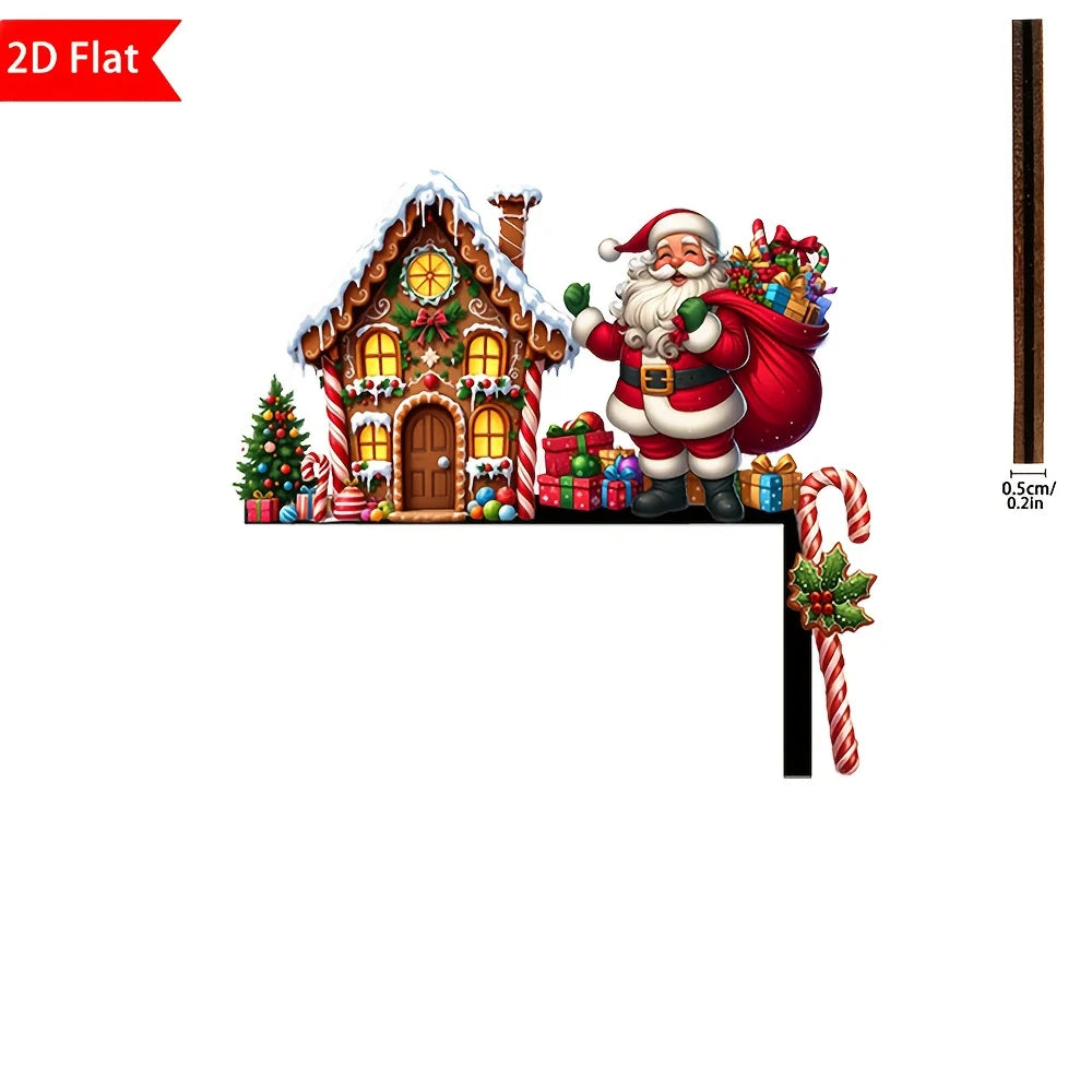 1pcs 2D Christmas Corner Sign Gingerbread House  Santa Claus Frame Wooden Door Sitter Home Wall Decors Festive Xmas Decor Gifts