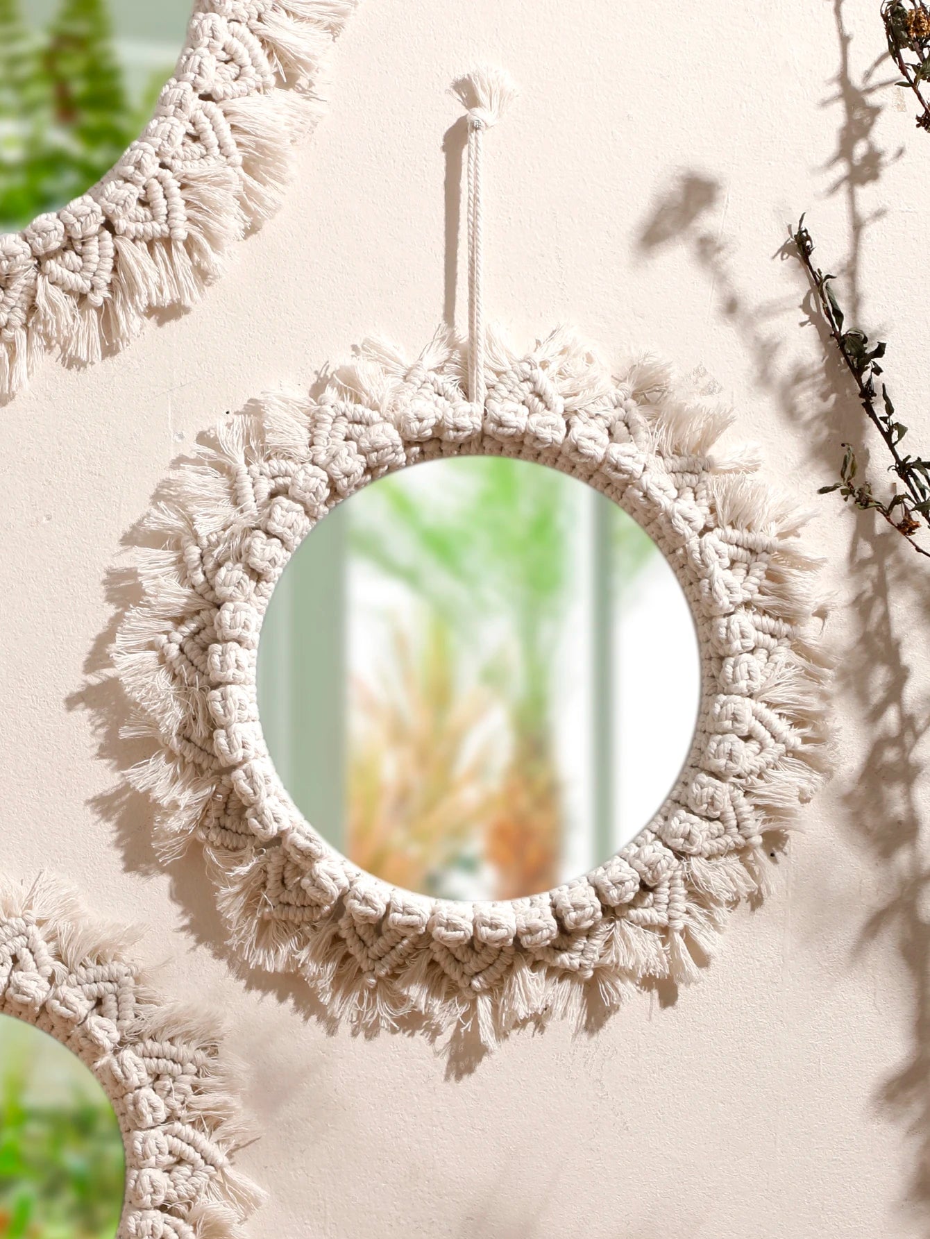 Boho Hand Woven Macrame Decorative Mirrors Wall Hanging Home Decoration Nordic Bedroom Living Room Wall Tapestry Crafts Decor