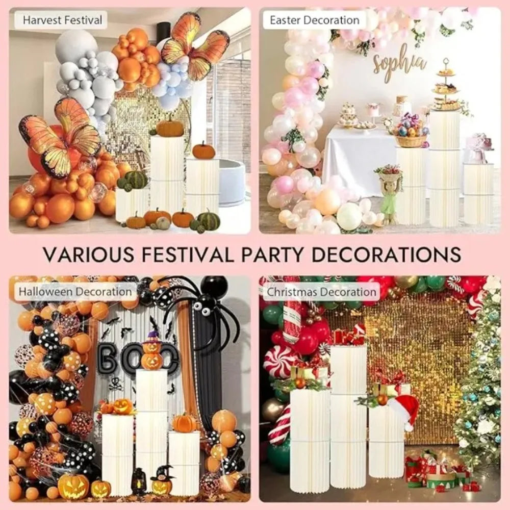 Buffet Risers Food Display Stand Round Table Cake Dessert Stand for Parties Foldable Paper Columns Display for Wedding Birthday