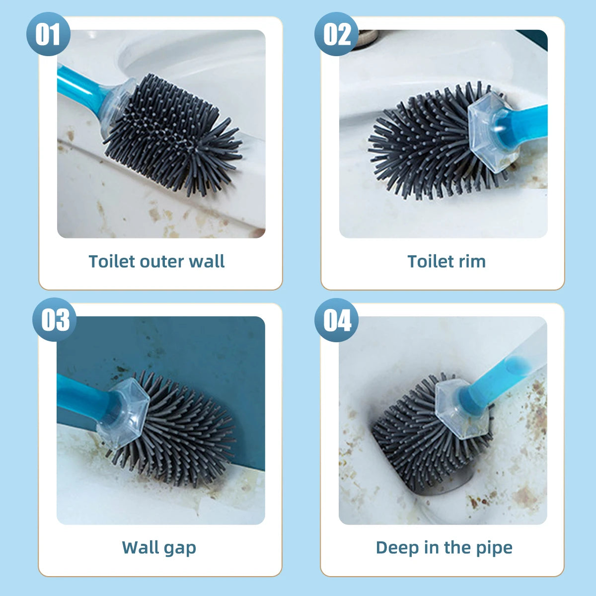 Toilet Brush Holder Set Silicone Toilet Brush with Refillable Handle Dispenser Bathroom Scrubber Cleaner Toilet Brush