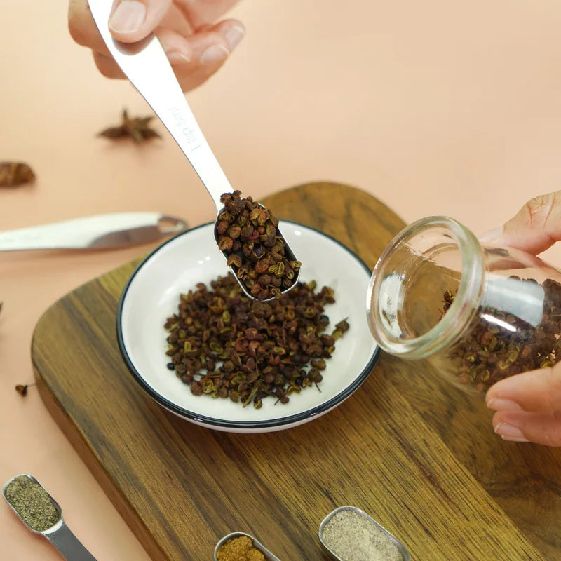 Metal Measuring Spoons for Narrow Spice Jars 6 Piece Measuring Spoons with Etched Markings & Removable Clasp