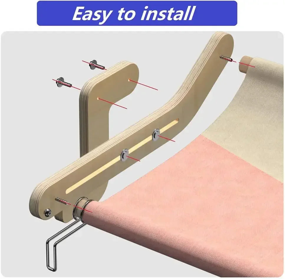 Cat hammock with pet window, Cat hanging hammock with detachable balcony, wooden stand, indoor turndown bed, pet nest