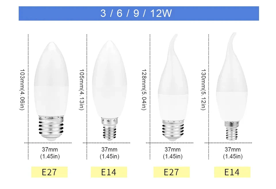 10pcs E27 E14 Led Bulb 220V Candle Bulb Energy Saving Lamp 3W 6W 9W 12W Led Chandelier Light Spotlight Led for Home Decoration