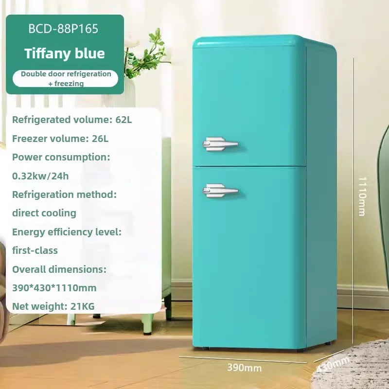 Double Door Refrigeration Freezing Mini Small Medium Silent Energy-saving Retro Refrigerators with Handle for Office Home Hotel