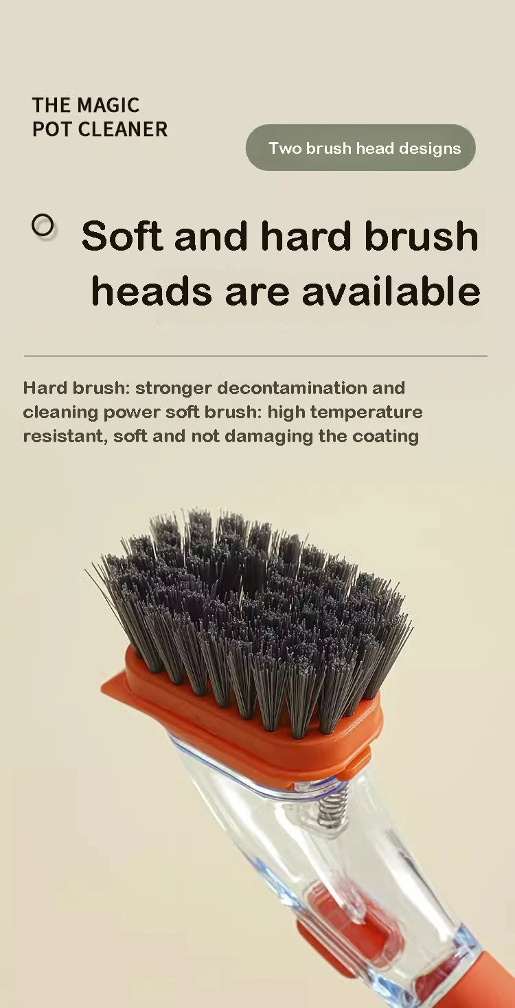 Refillable Liquid Cleaning Brush Kitchen Bowl Scrubber Cleaning Sponge Long Handle Dispenser Cleaner Tool Pot Brush Artifact