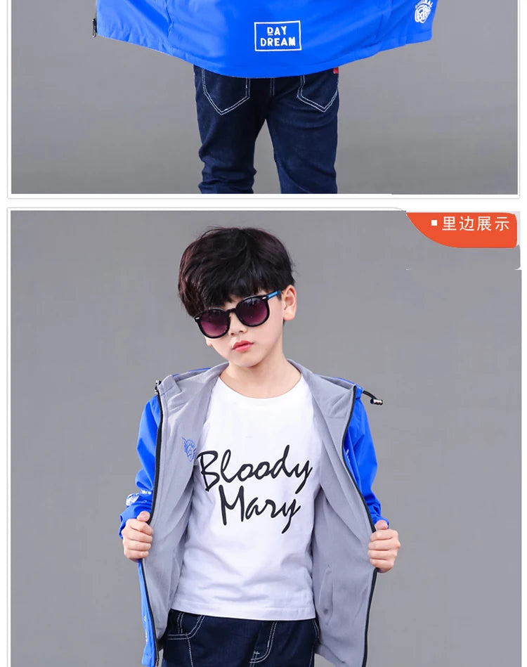 Autumn Children's Clothes Double-sided Wear Jacket Fleece Coat Boy Waterproof Windproof Children Outerwear Sport Jacket For Boys