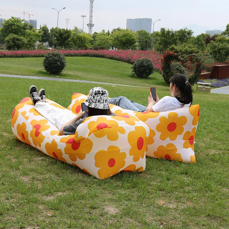 New Sunflower Lazy Inflatable Sofa Outdoor Beach Lazy Sleeping Bag Inflatable Bed Portable Air Sofa Portable camping activities
