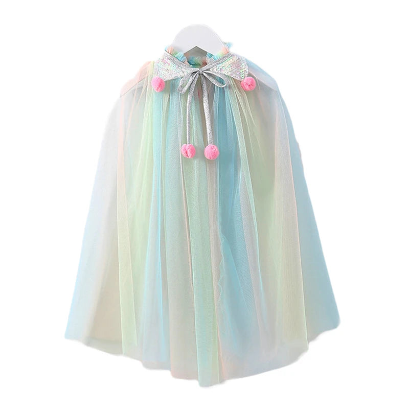 Christmas Halloween Girls Cloak Outerwear One Size Sequins Shawl Kids Coat for Birthday Party Beach Rainbow Princess Costume