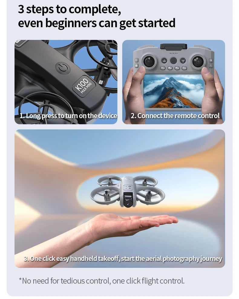 K100 Max Mini RC Drone 4K Professional HD Camera Optical Flow Positioning Colorfuls Dron Foldable RC Quadcopter Toys for Kids