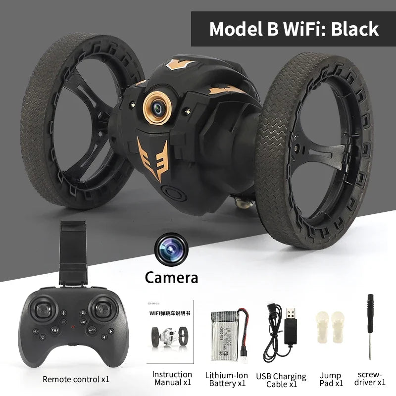 RC Stunt Car With Wifi Hd Camera Bounce Car Flexible Wheels Rotation Led Light Remote Control Jumping Vehicle Toy Gift Q207