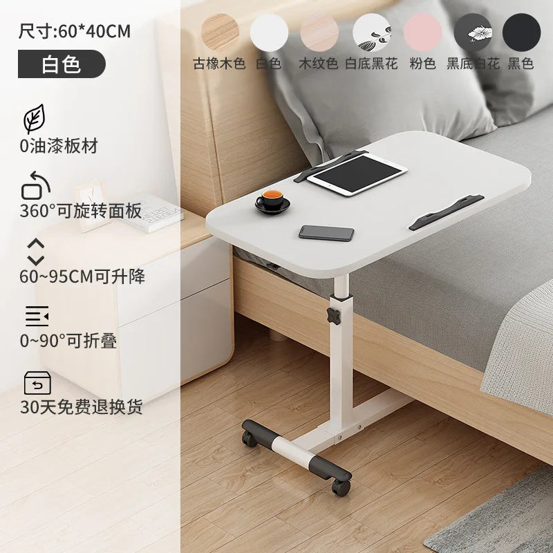 Tilting Overbed Table with Wheels, Height Adjustable Bedside Desk, 2 Tilting Desktops, Mobile Laptop Table Stand Desk