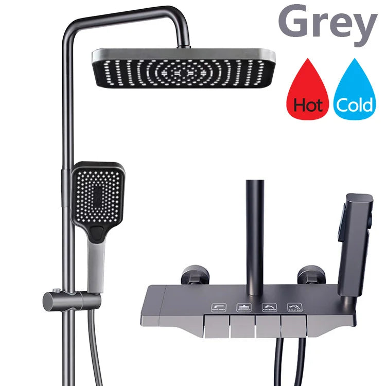 Black Digital Shower Set Bathroom Rainfall Brass Wall Mounted 4Way Shower Faucet Bathtub Thermostat Rain Mixer Tap Shower System