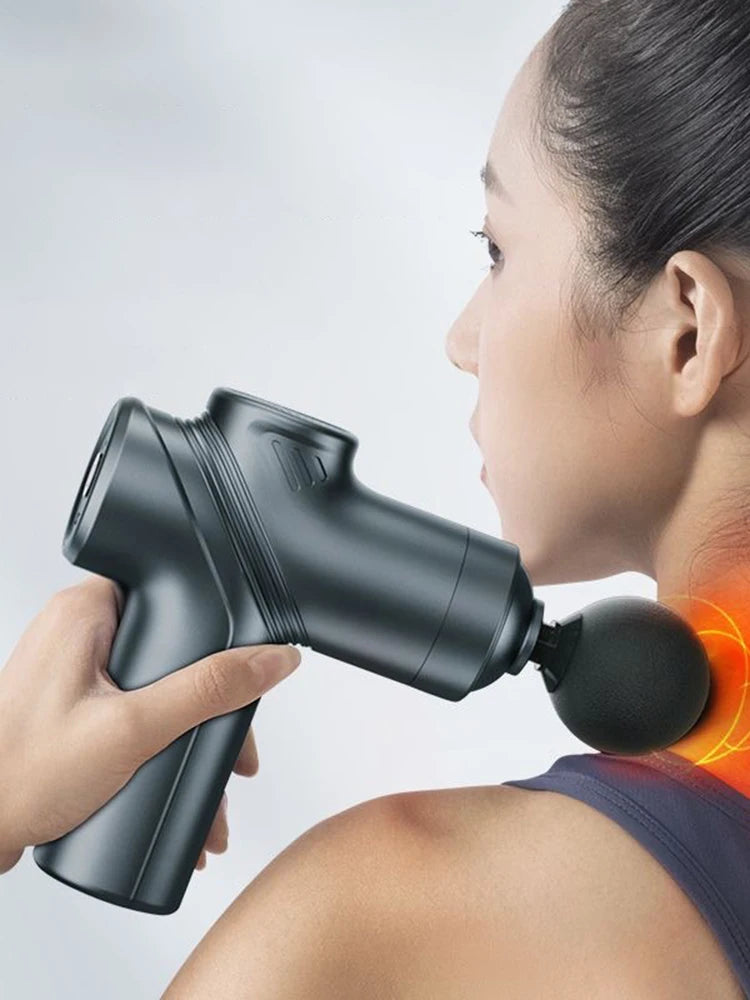 Deep Tissue Mini Massage Gun Muscle Percussion Massager for Athletes 4 Massages Head and 6 Speeds Grey