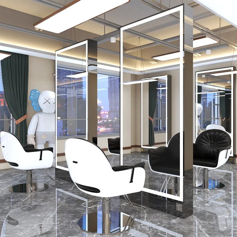 Rose gold, double-sided floor-to-ceiling  , barber shop mirror table, special perm and dyeing  , full-body hair cutting mirror.