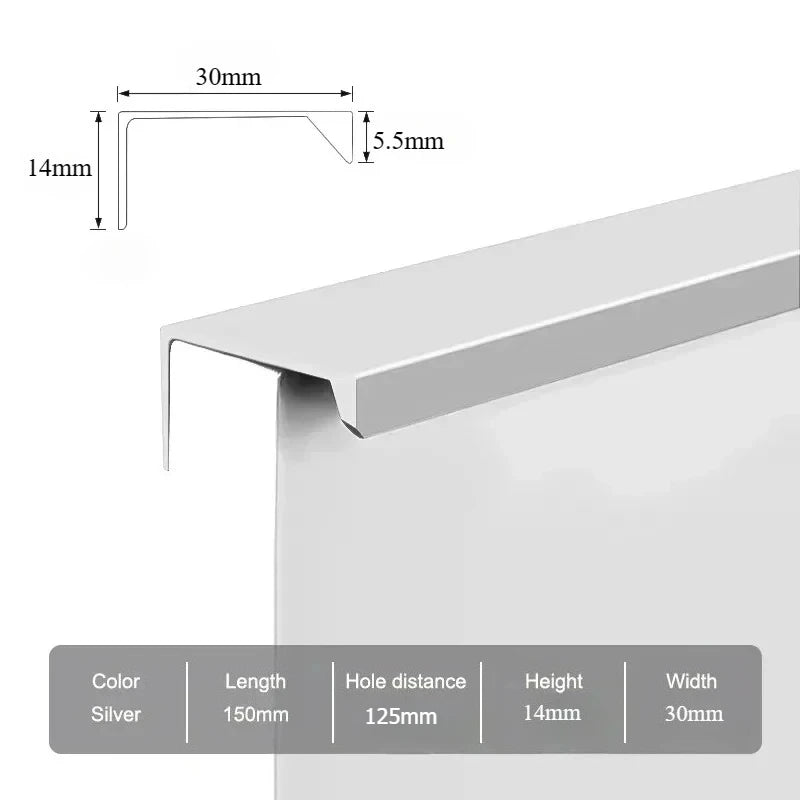 Hidden Furniture Handles Matte Black Gold Silver Kitchen Cabinet Pull Wardrobe Pull Not punched Handles for Cabinets and Drawers