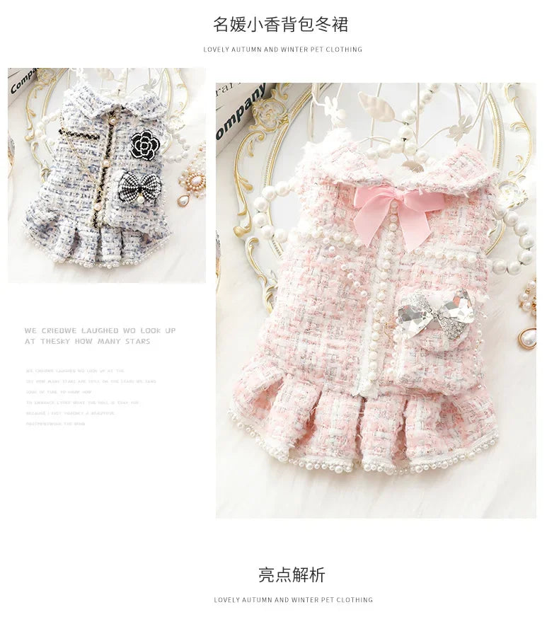 NEW Winter Cat Dog Dress Luxury Princess Wedding Puppy Costume Pomeranian Poodle Schnauzer Doggie Apparel Dresses with Dog Bag