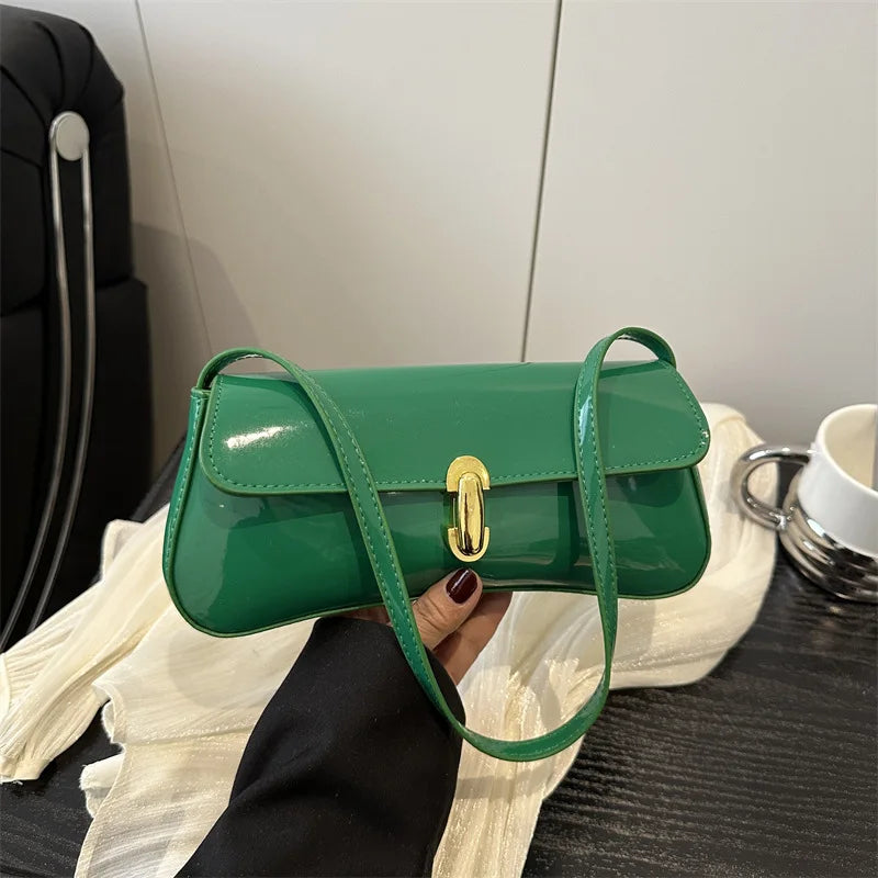 Women's Vintage Faux Oiled Leather Flap Decor Shoulder Underarm Bag, Buckle Baguette Tote Bag Suitable for Dating, Outing, Party