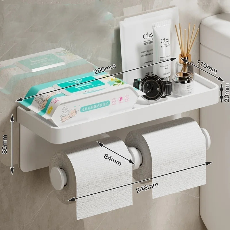 No Drill Toilet Paper Holder Wall-Mounted Aluminum Alloy Toilet Paper Holder Tissue Rack Tissue Holder Bathroom Accessories