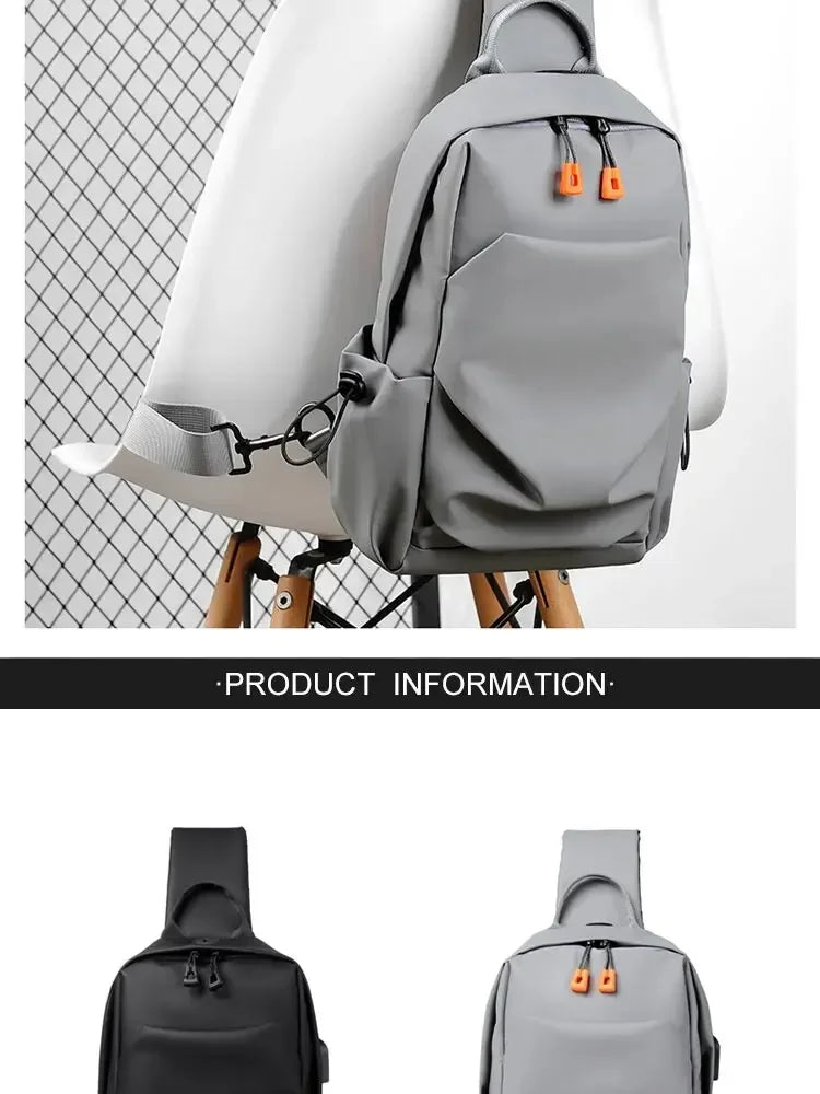 New Men's And Children's Chest Bag Waterproof Trend Simple Usb Charging Solid Color Multifunctional Messenger Bag Shoulder Bag