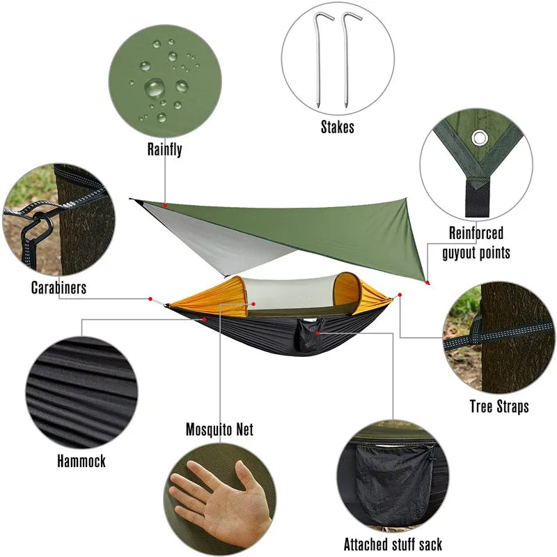 Camping Hammock with Mosquito Net and Rain Fly Tarp,hammock chair swing chair outdoor for Backpacking, Survival,Travel