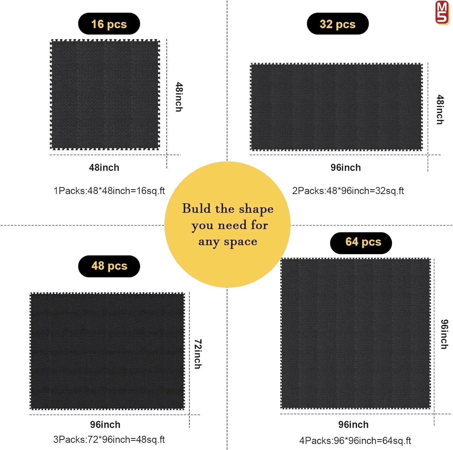 Massage Cushion EVA Foam Puzzle Exercise Mat for Home Gym, Interlocking Gym Floor Mats with Non-Slip Surface Acupressure Mat