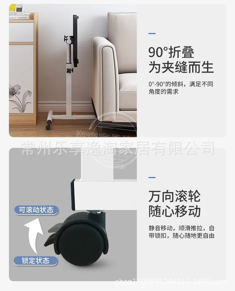 Tilting Overbed Table with Wheels, Height Adjustable Bedside Desk, 2 Tilting Desktops, Mobile Laptop Table Stand Desk