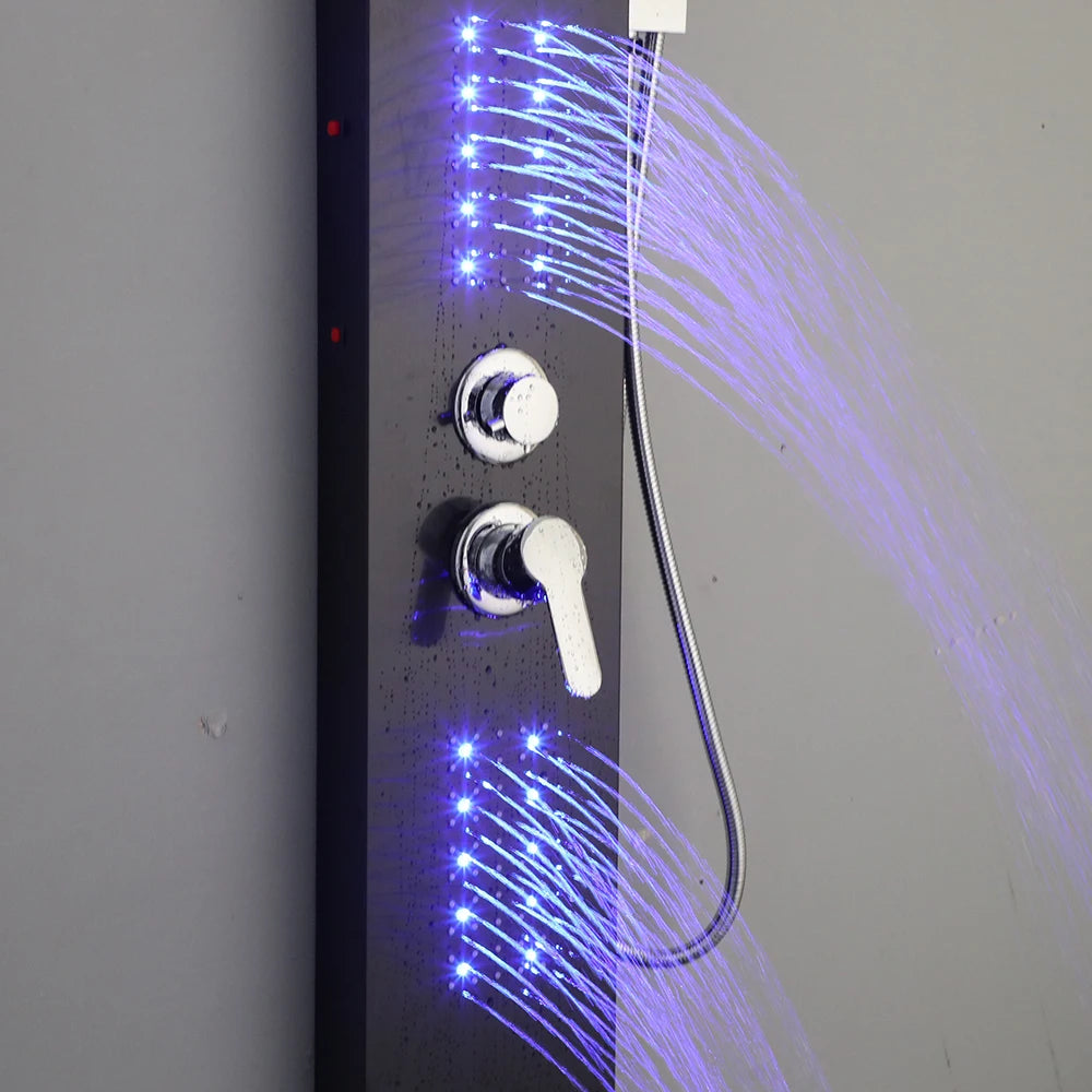 ZAPPO Shower Panel Tower System with LED Rainfall Waterfall Head LED Full Body Jets System Handheld Shower Column w/Tub Spout