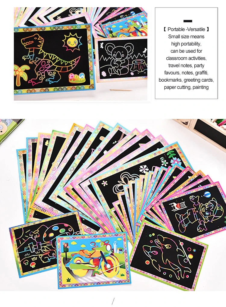 10pcs Magic Scratch Art Painting Cards for Kids Doodle Toys for Boys Girls Early Educational Learning Drawing Toys for Children