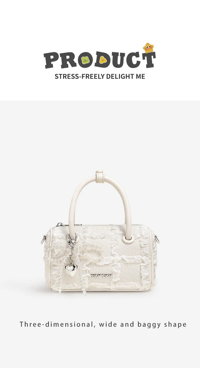 TOUTOU Women Boston Bowling Bag Charm Original Designer Brand White Handbag Adjustable Shoulder Strap Teacher Christmas Gift