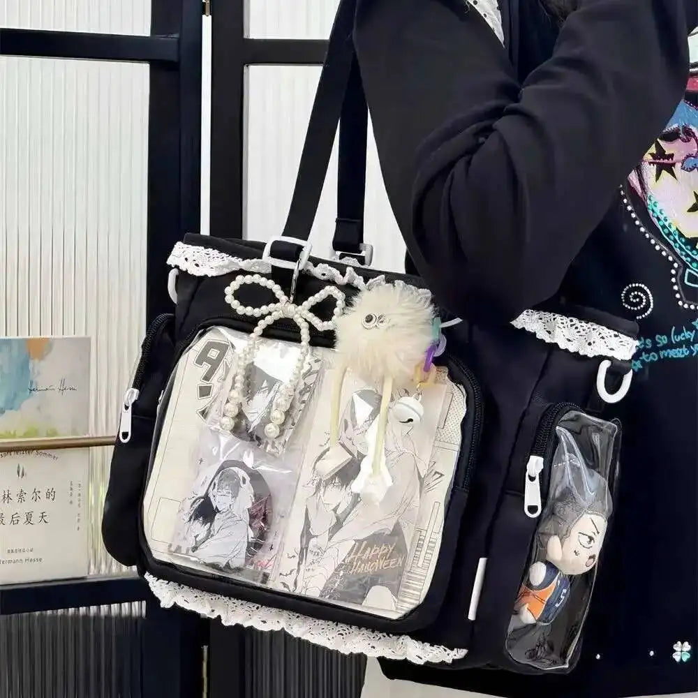 New Y2K Cute Japanese Ita Bag Lolita Girl Transparent Shoulder Tote Bag Large Capacity Crossbody Casual Bag DIY Display Handbags