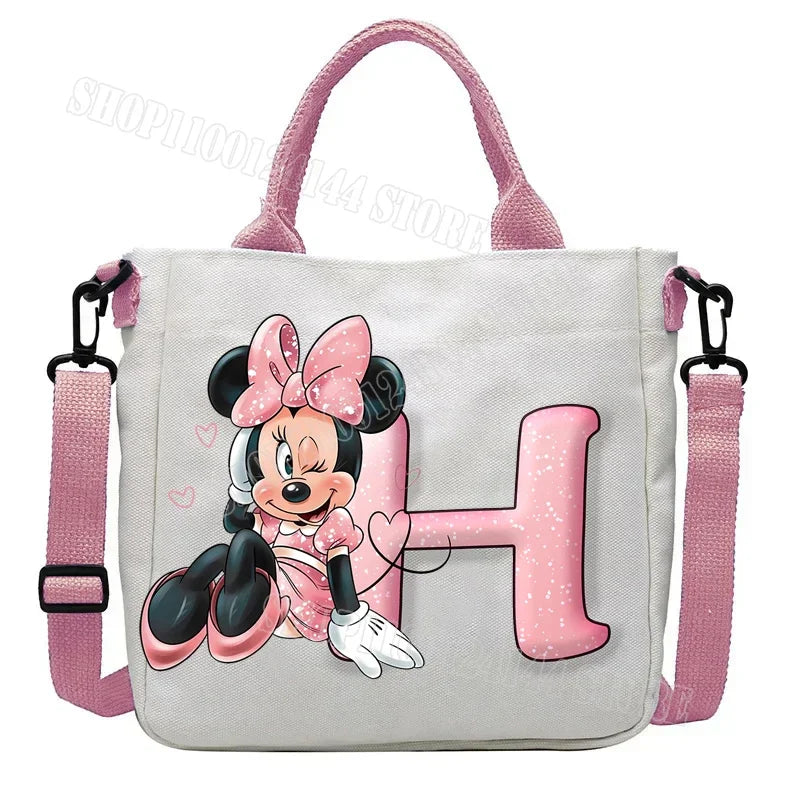 Minnie Disney Women Men Canvas Bags Shoulder Bag Fashion Tote Bags Girl Cartoon Tote Bag Large Capacity Handbag Shopping Bags
